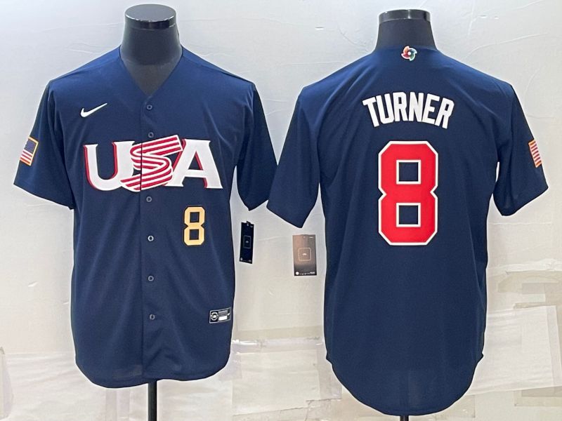 Men 2023 World Cub USA #8 Turner Blue Nike MLB Jersey3->more jerseys->MLB Jersey